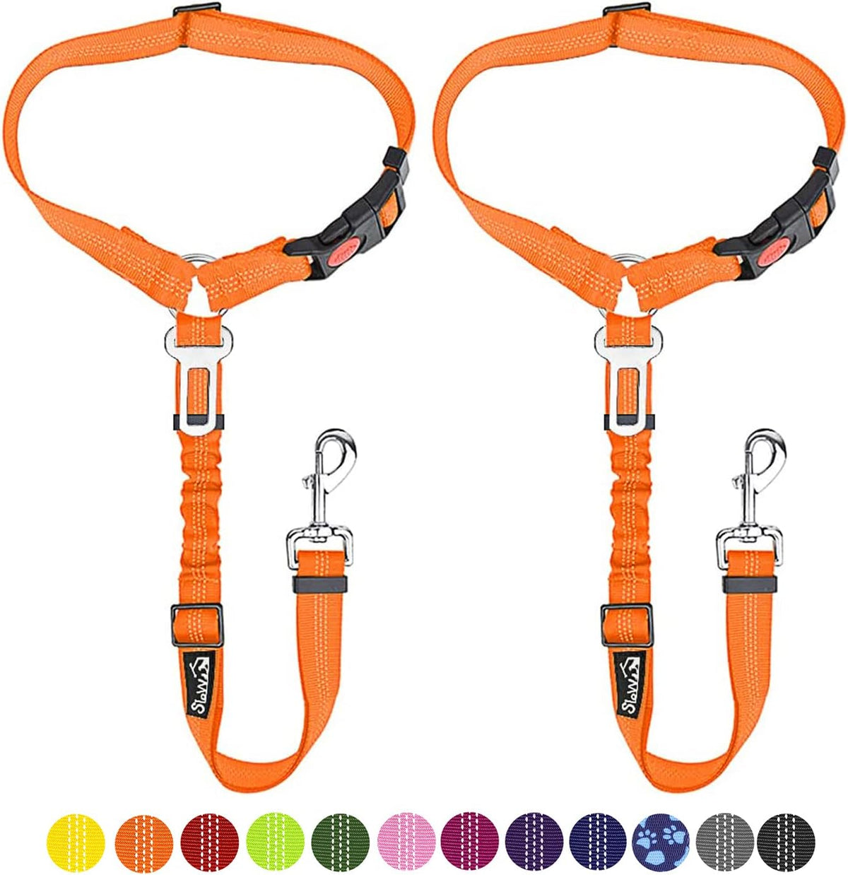 SlowTon Dog Seat Belt for Car - E.Orange / Medium/Large (Headrest + Clip)