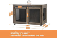 LINLUX 47 Inch XL Dog Crate Furniture, Wooden Heavy Duty Dog Kennel Indoor, Decorative Dog Cage Table for Extra Large Dogs, with Sliding Doors, Wheels and Flip-top Plate