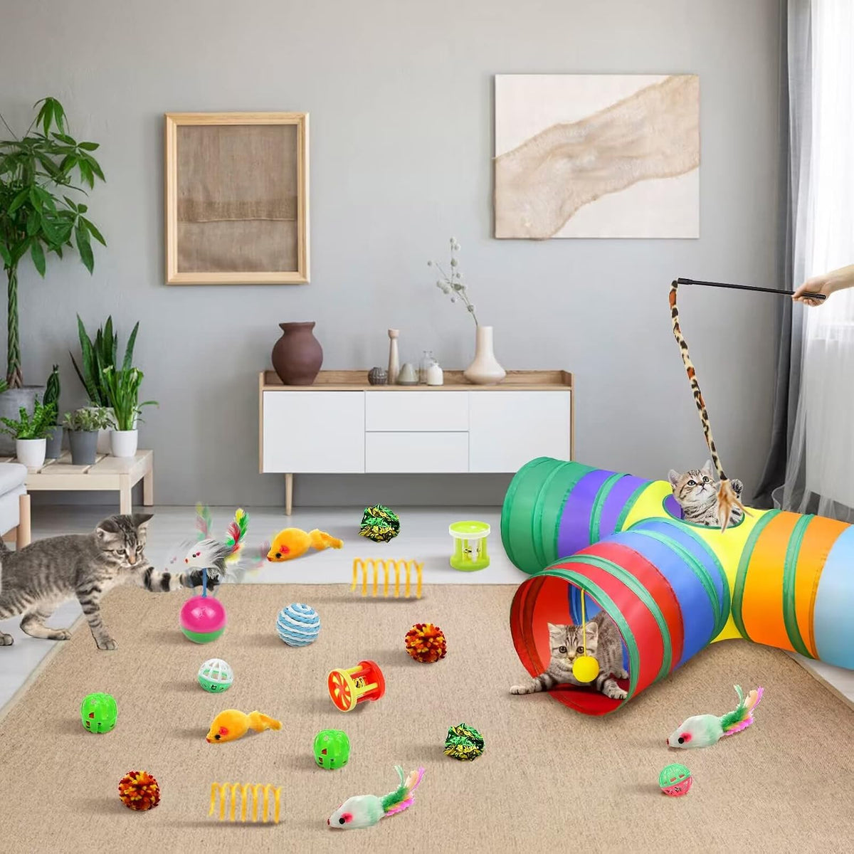 Cat Toys Kitten Toys Set, Collapsible Cat Tunnels for Indoor Cats, Interactive Kitty Toys Cat - image 2