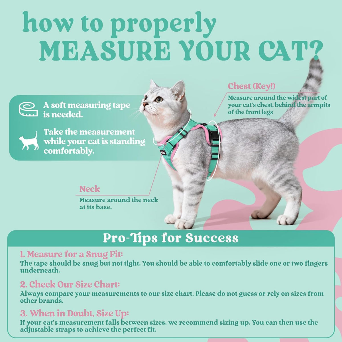 rabbitgoo Cat Harness and Leash Set, Escape Proof Vest - S / Green & Pink - image 2