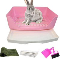 PINVNBY Plastic Rabbit Litter Box with Drawer - Pink