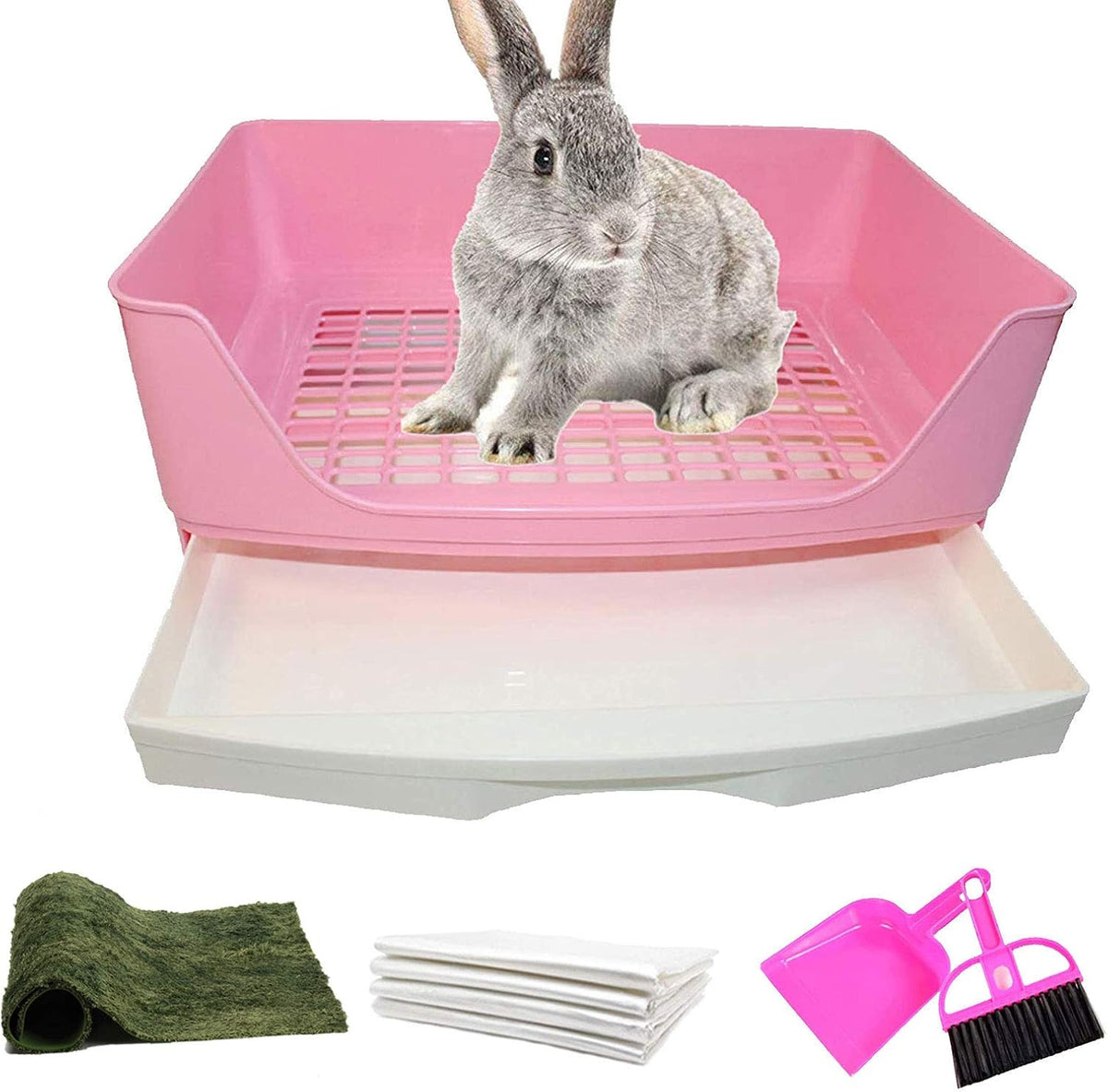 PINVNBY Plastic Rabbit Litter Box with Drawer - Pink
