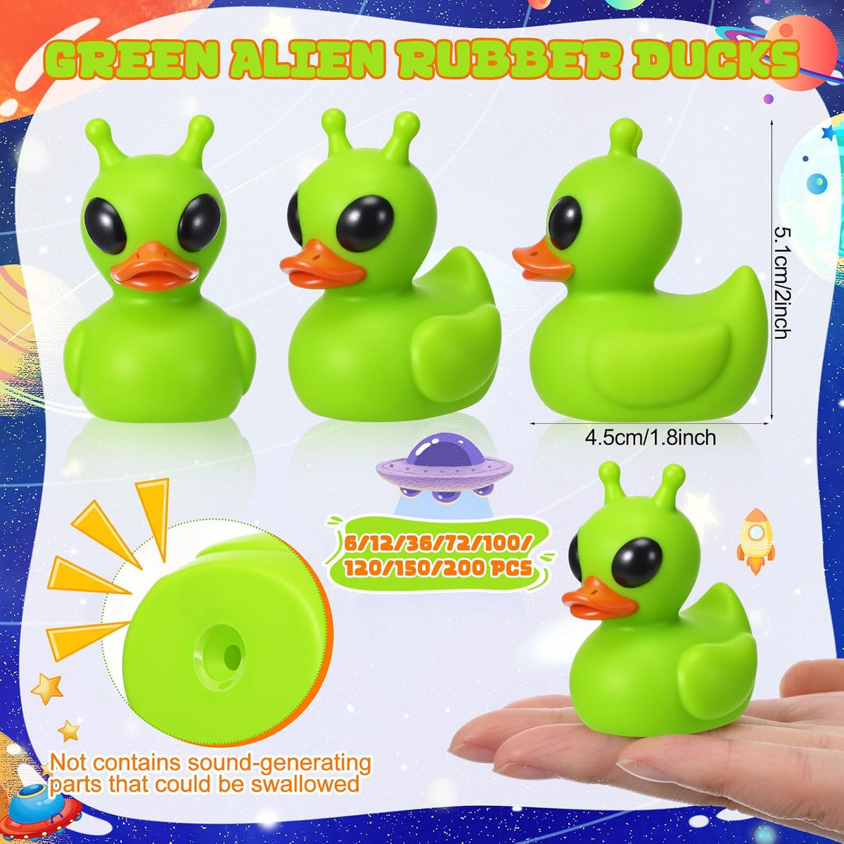 Sotiff mini alien rubber ducks, 25 green ducks with funny faces - view 25