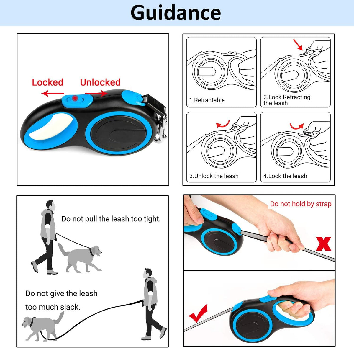 Segarty 26ft Dog Leash Retractable - Blue / 26ft(up to 110 lbs) - image 4