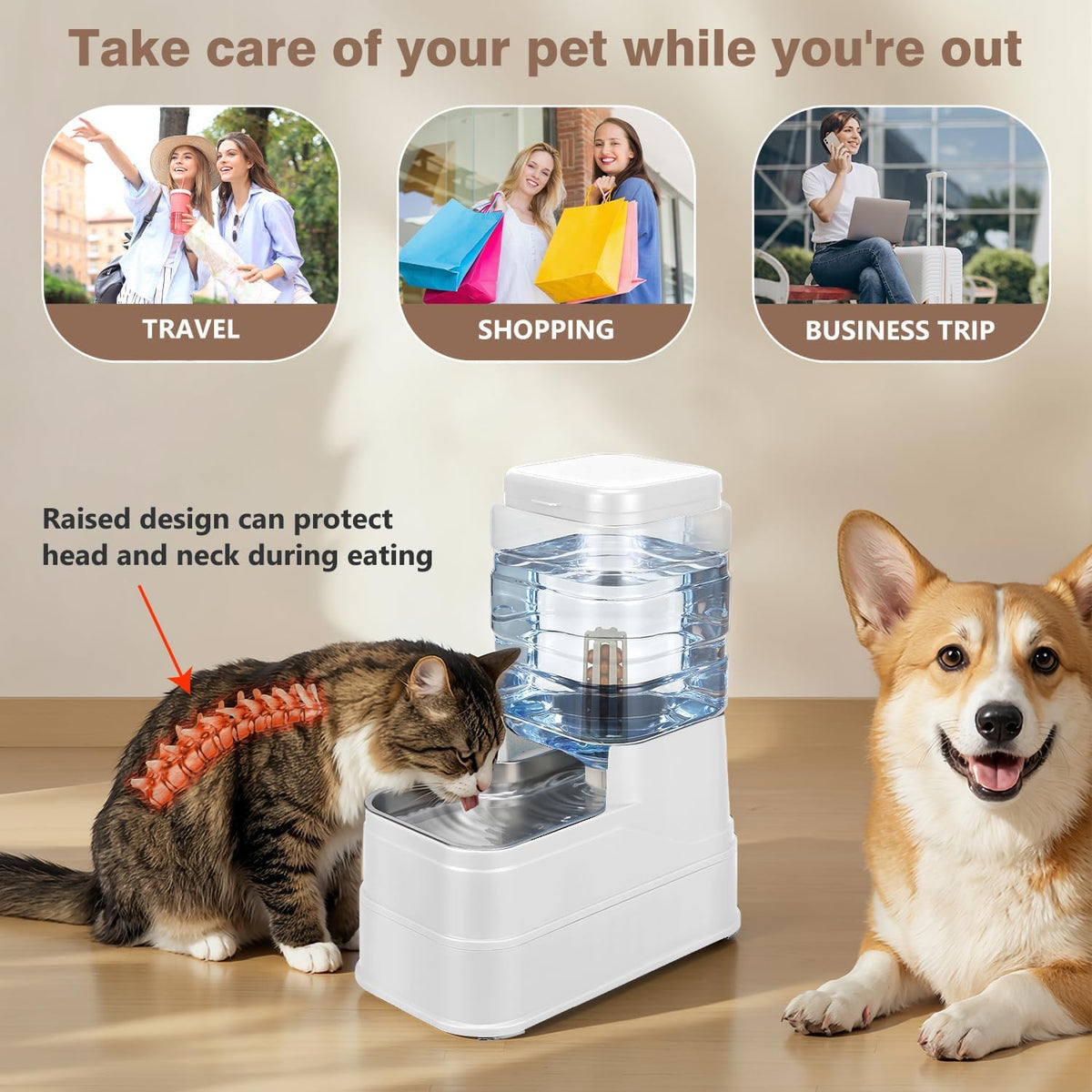 1.1 Gallon Pet Automatic Dog Water Dispenser Cat Gravity Waterer - White / 6L(1.6 Gallon) - image 4