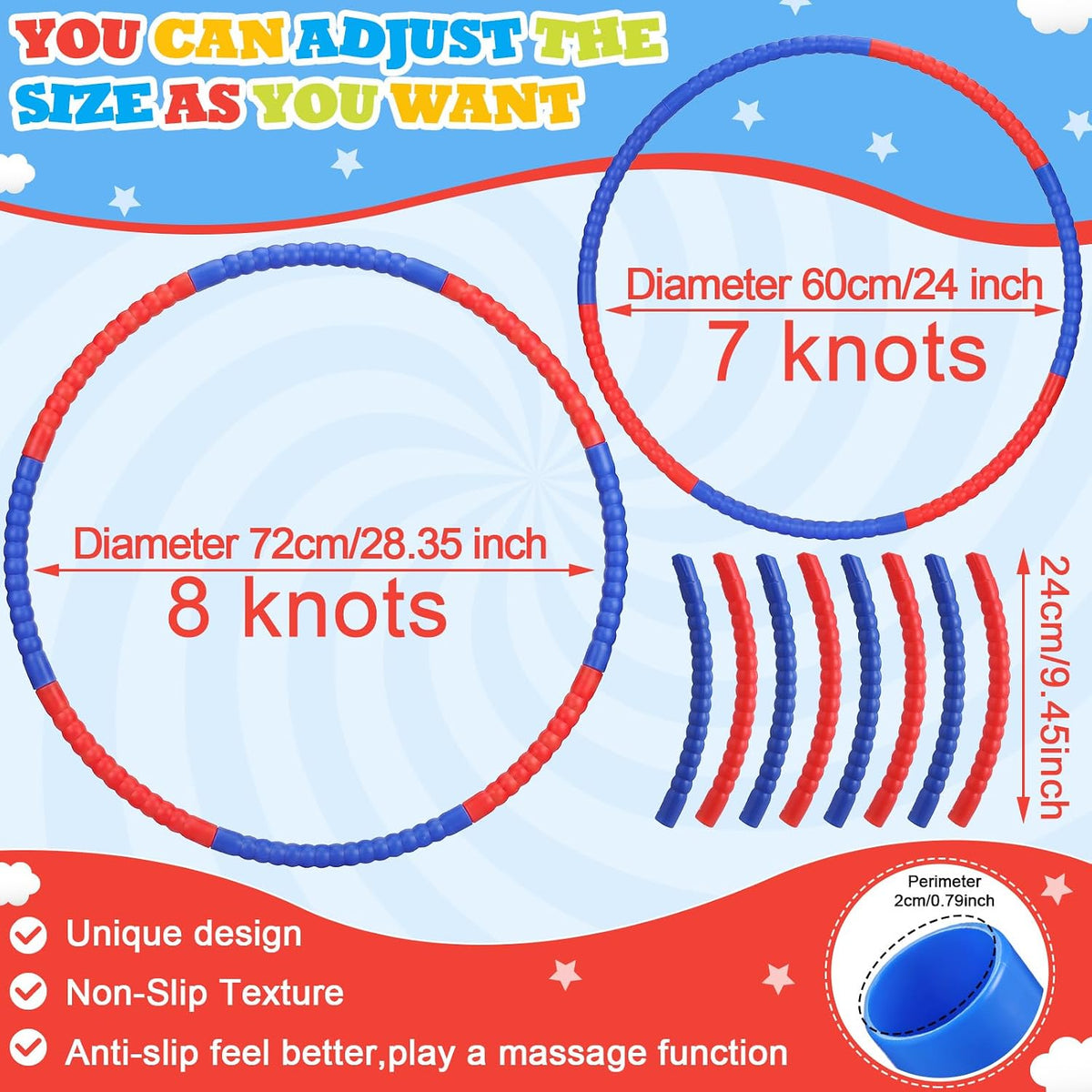 Vinsot snap together plastic hoops for kids in multicolor detachable sections - view 4