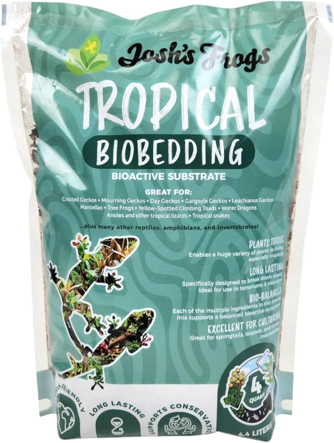 Josh's Frogs BioBedding Tropical Bioactive Substrate – Daily Care for Reptiles And Amphibians - 4 Quart