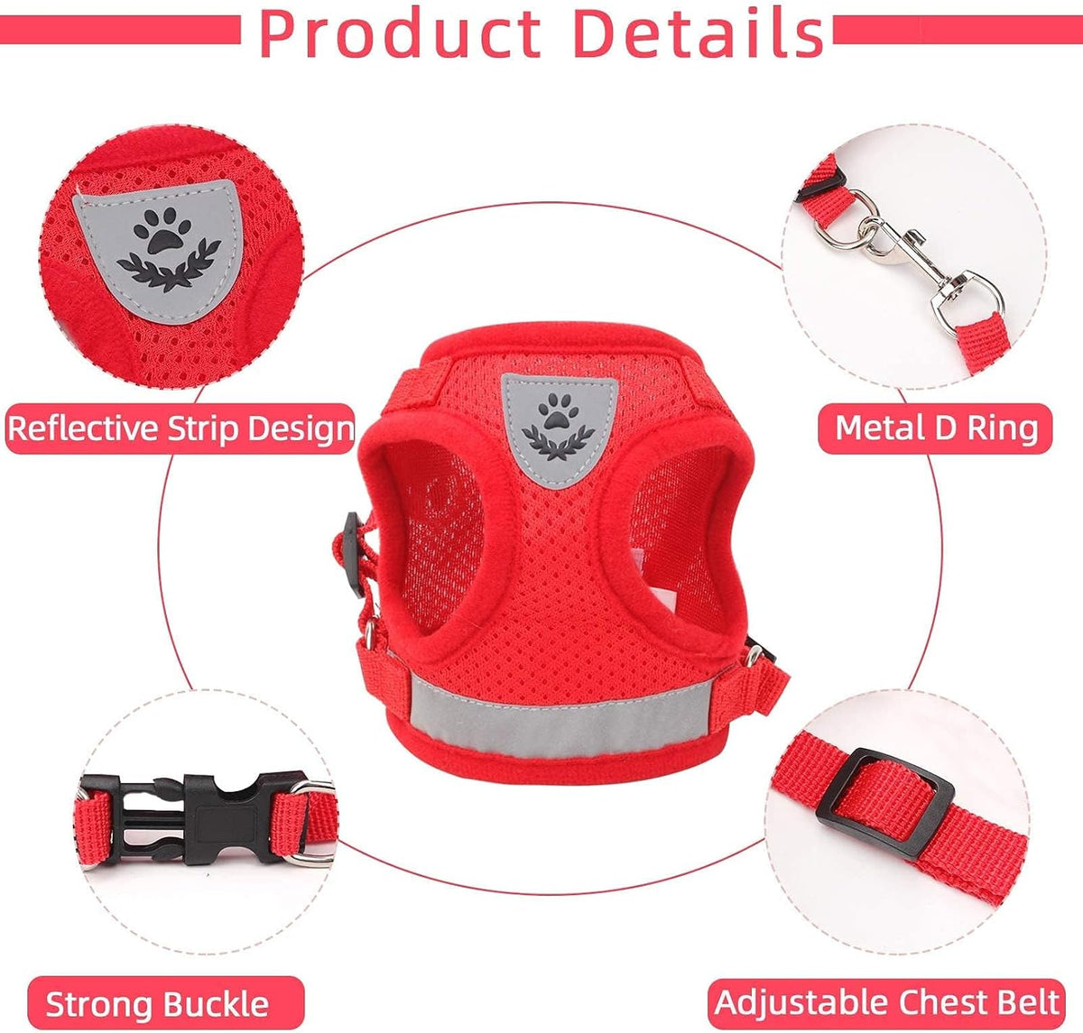 Cat Vest Harness and Leash Set - Red / X-Small (Chest: 8"-9") - image 4