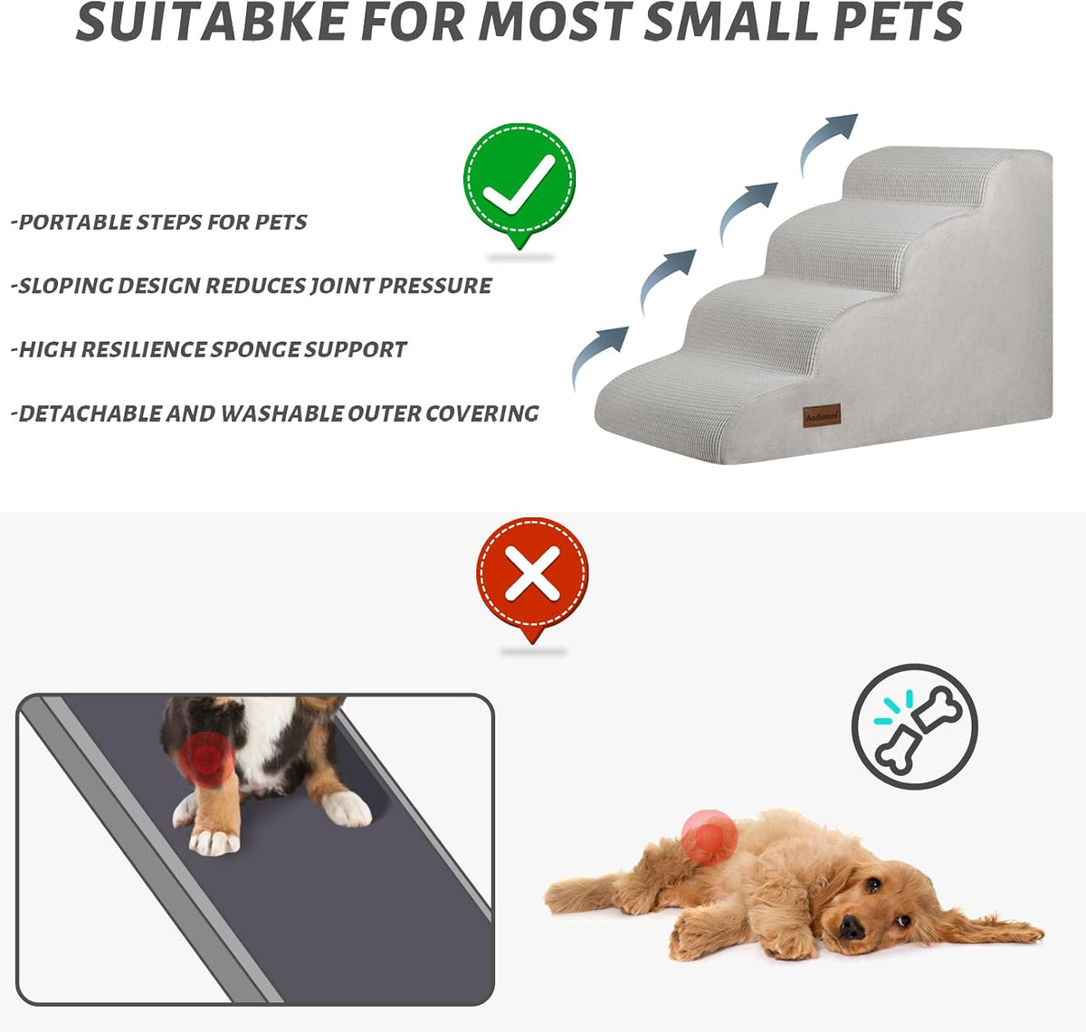 Dog Stairs for Small Dogs and Cats - Light Grey / 4 / Standard 4-Step 17.4"H - image 4