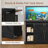55-75 Gallon Fish Tank Stand with Sliding Barn Doors & Power Outlet, Heavy Duty Aquarium Stand with Cabinet Storage for Fish Tank, Turtle Tank, Reptile Terrarium, 1000LBS Capacity, Black