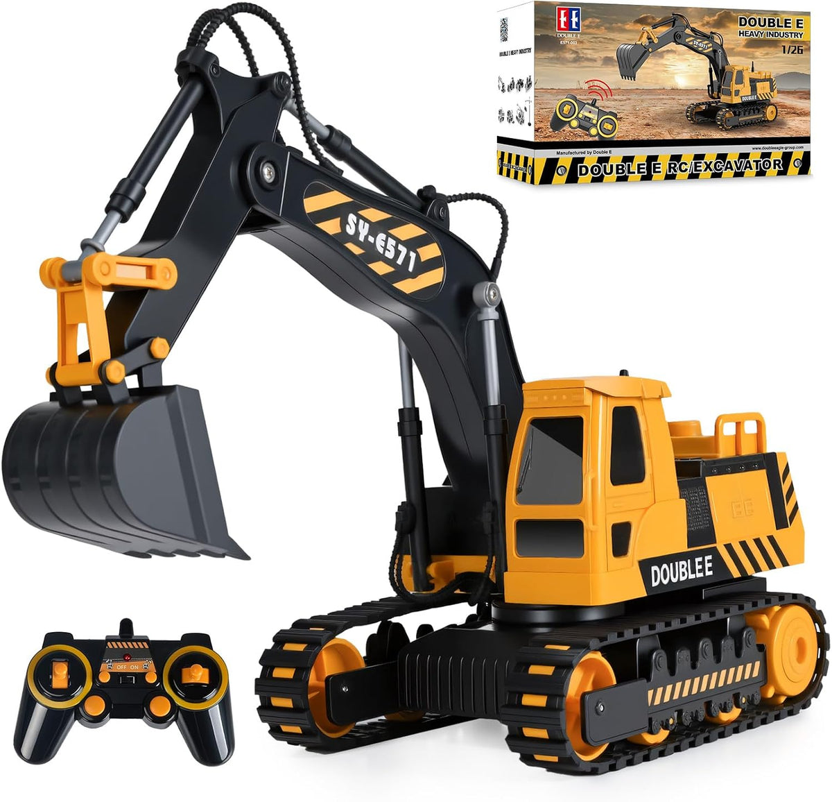 DOUBLE E Remote Control Excavator Toy - Black-yellow