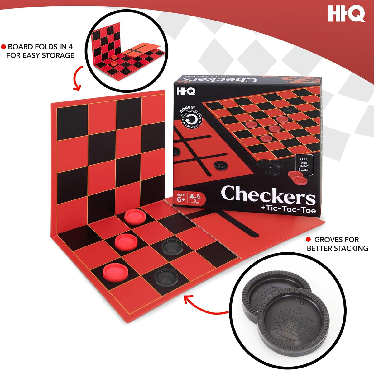 HI-Q Checkers & Tic-Tac-Toe Board Game Set - Checkers +Tic, Toc, Toe / 1-Pack - image 2