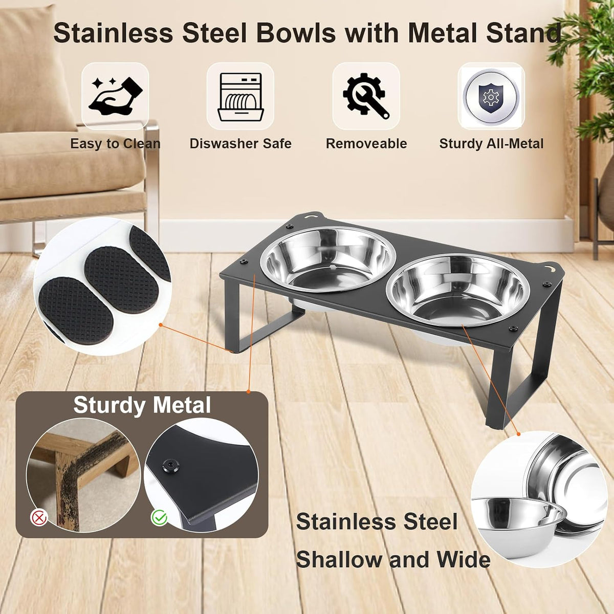 2 Set Elevated Cat Food Water Bowls - Black- 1pack - image 4