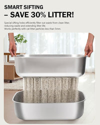 Stainless Steel Sifting Litter Box with Lid, Metal Litter Pan with Scoop for Big Cats Multi Cat, Extra Large Cats Litterbox Odor Control Easy Clean