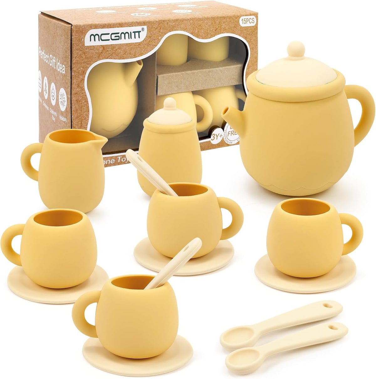 MCGMITT Silicone Tea Party Set, Toy Tea Set for Toddlers Kids - Yellow