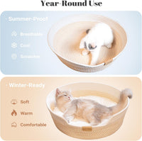 Handwoven Cat Basket Bed Cooling for Indoor Cat with Cushion – Essentials for Cats - White - image 2