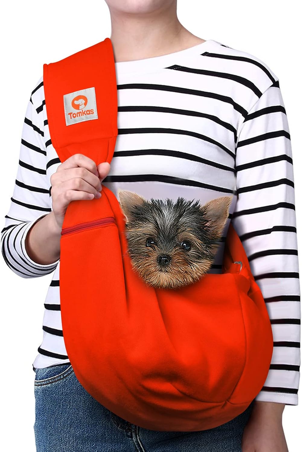 Tomkas Small Dog Sling Carrier, Classic Pocket & Classic Strap - Red / M - Zip pocket & Adjust Strap