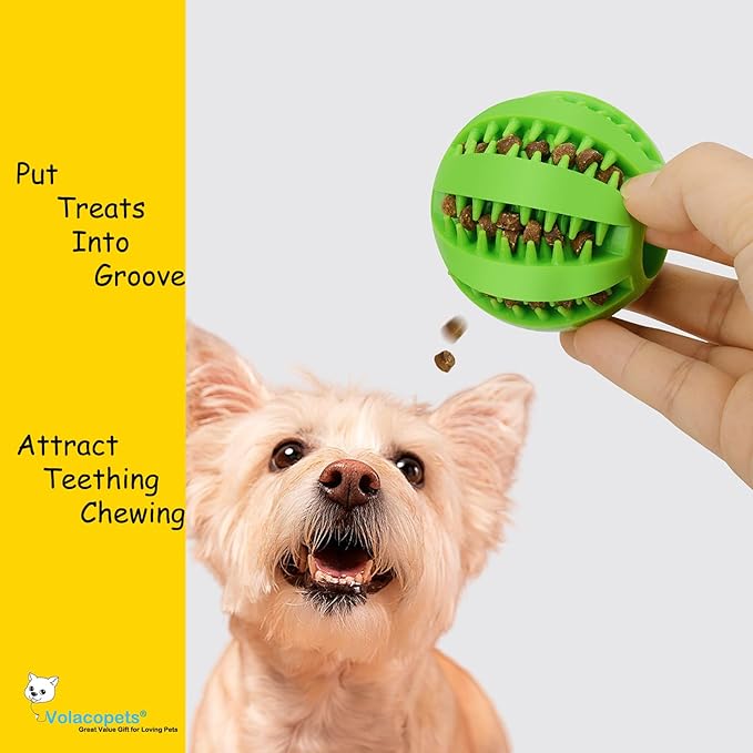 Dog Puzzle Toy, Treat and Dental Balls, Interactive Treat Dispensing Toy for Dogs, Durable Puppy Toys for Teething Small Dogs, Rubber Teeth Balls, Slow Feeder,2 Pack (Small)