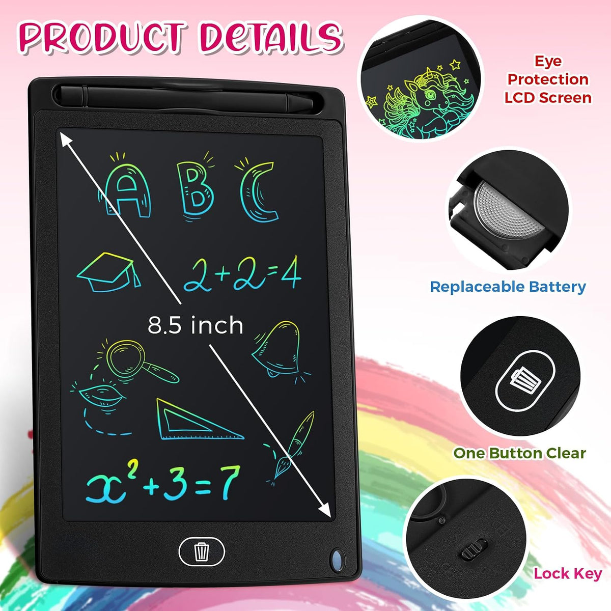 Zhehao 20 Pack 8.5 Inch LCD Writing Tablet Drawing Board - Black / Cute - image 2