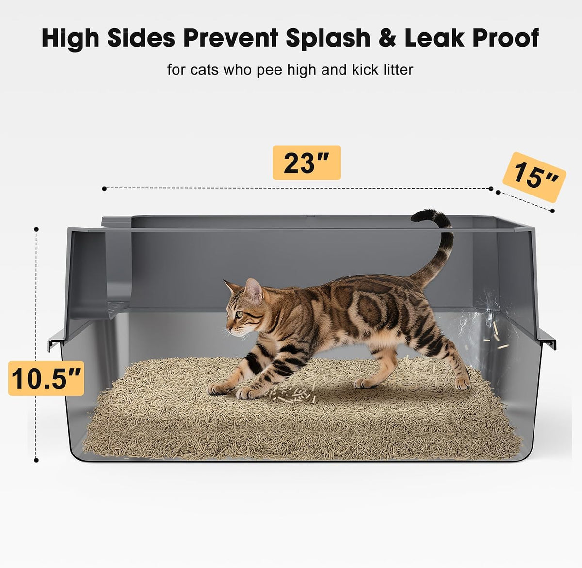 FURTIME Stainless Steel Cat Litter Box - Grey / Large - image 3