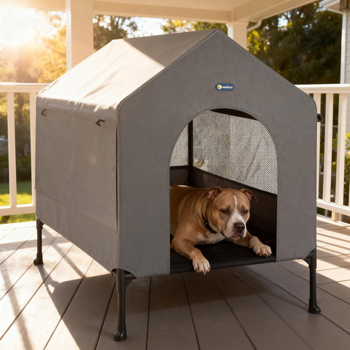 Veehoo 47" Dog House, 2-in-1 X-Large Dog House Outdoor Indoor Weatherproof – Essentials for Dogs - Elevated Dog House / 35"D x 22"W x 29"H