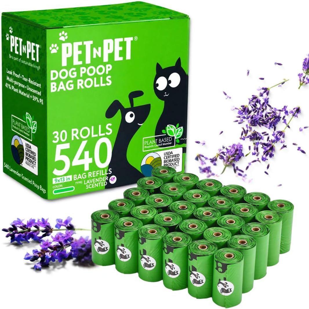 Pet N Pet Dog Poop Bags Rolls, Lavender Scented, Plant Based - Lavender- Scented / 1 Count (Pack of 540)