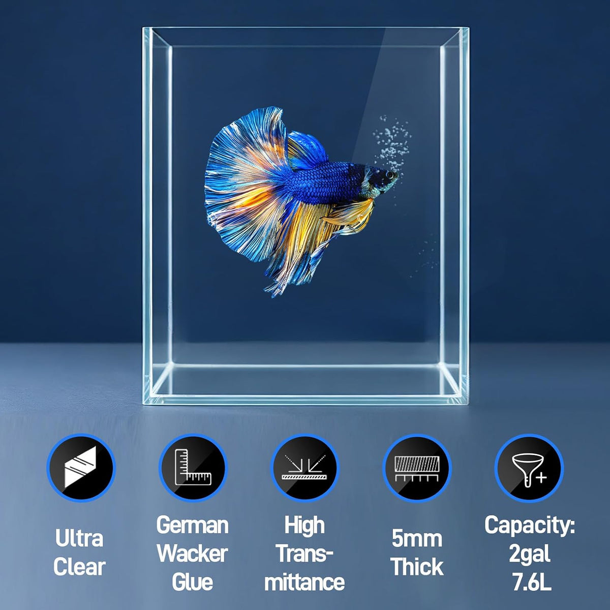 2 Gallon Glass Fish Bowl with Decor - 2 gal square - image 2