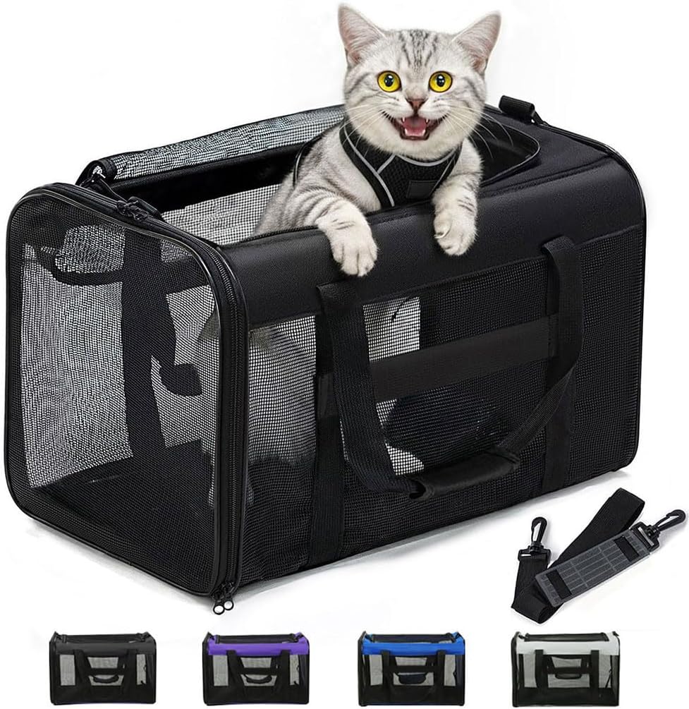 Conlun Cat Carrier Bag, Soft-Sided Pet Carriers for Dogs, M - 17.0"L x 11.0"W x 11.0"H / Black