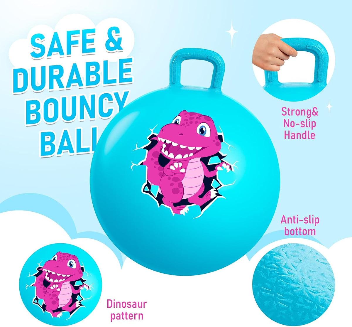 U&C Planet Hopper Ball, 18In Bouncy Ball with Handle for Kids Ages 3-6 – Fun for Kids & Family - 3-6 Years / Blue Dinosaur - image 4