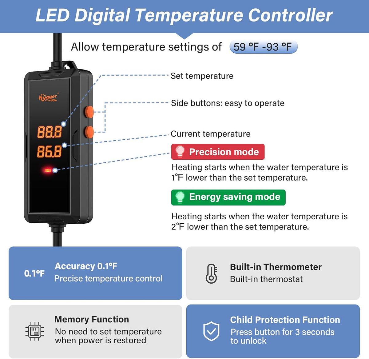 hygger 200w Aquarium Heater - 300W (for 40-75 gallon) - image 2