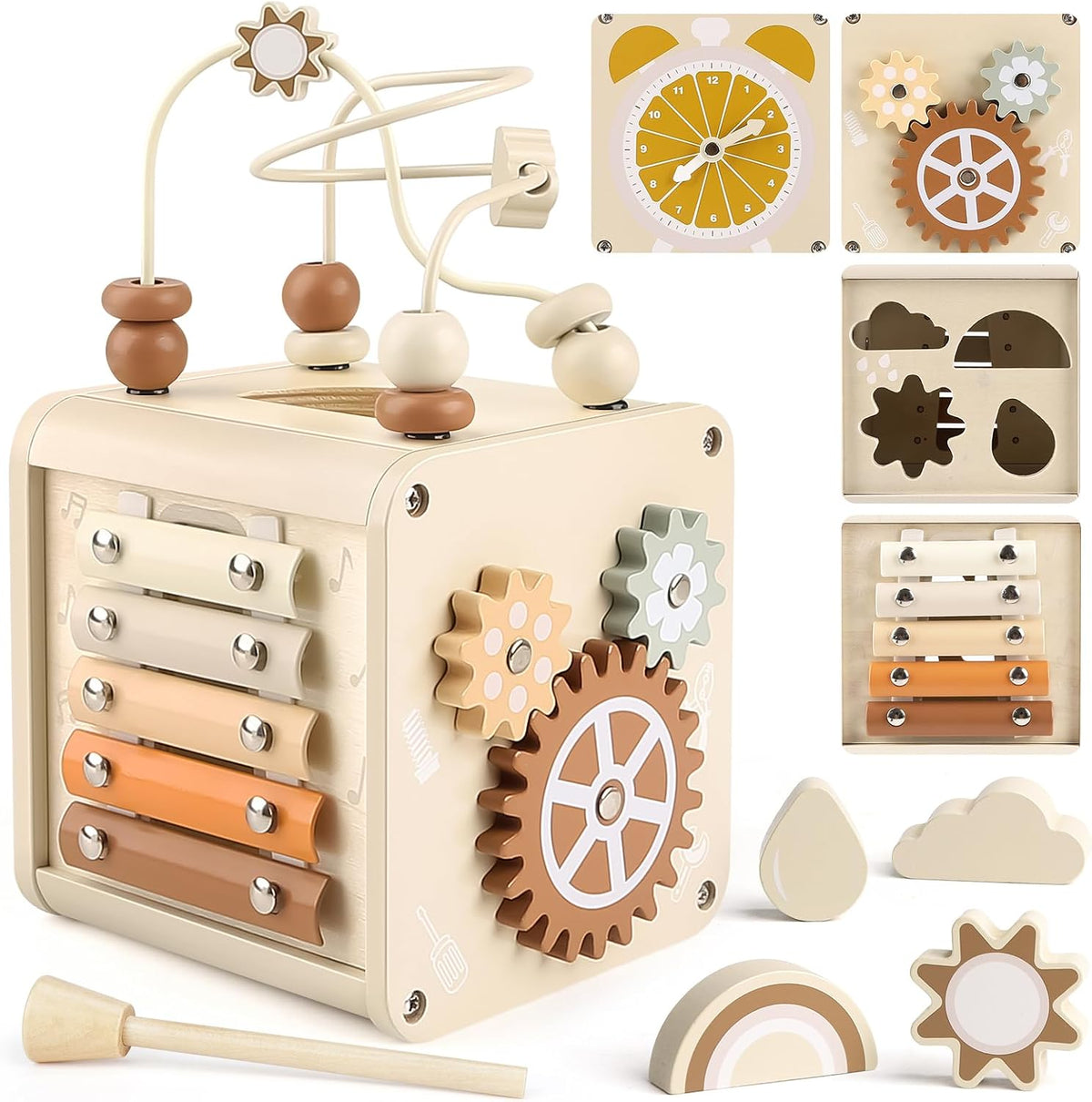 Vanplay Wooden Montessori Activity Cube Toys for 2 Year Old Boy Girl