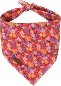 Summer Dog Bandana, UP URARA PUP Strawberry Triangle Bid Scarf for Medium Large Dogs, Cotton - Fall Floral B / S