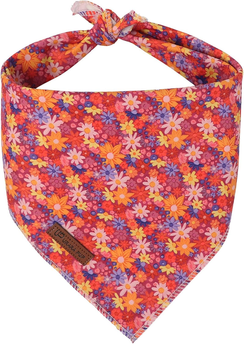 Summer Dog Bandana, UP URARA PUP Strawberry Triangle Bid Scarf for Medium Large Dogs, Cotton - Fall Floral B / S