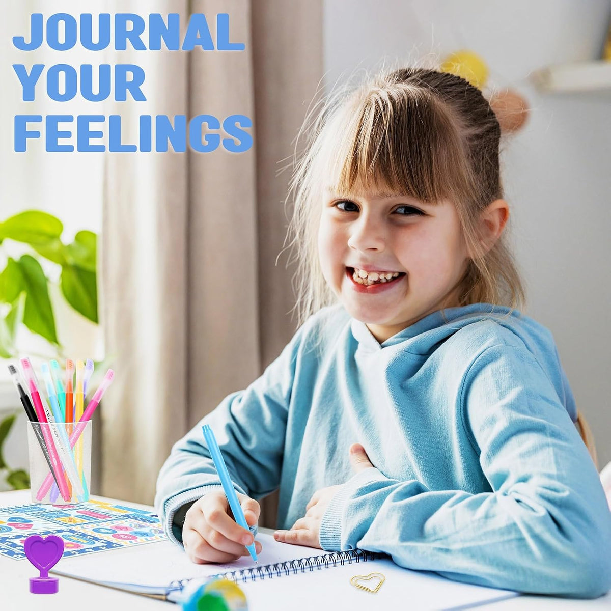 Nollh DIY journal kit for girls with spiral journal, stickers, pens and storage box - view 4