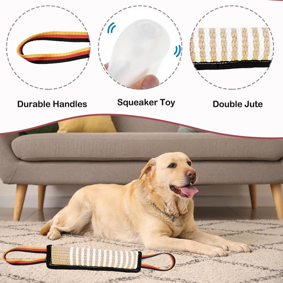 ASOCEA Dog Tug Toy,Bite Jute Pillow Pull Toy Squeaky Dog Toys with Handles – Essentials for Dogs - image 3
