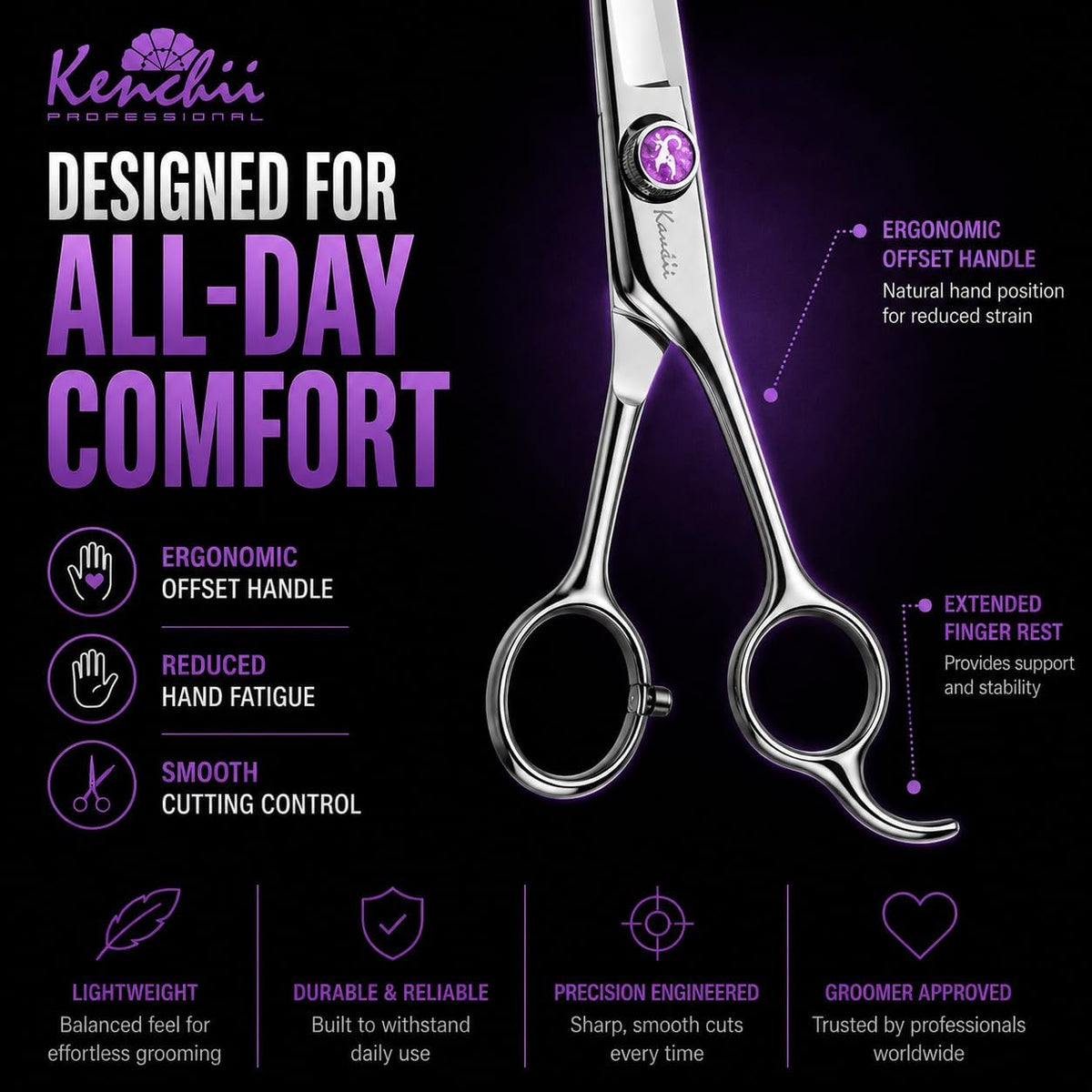 Kenchii Scorpion Dog Grooming Scissors 7in Curved - 24 Tooth Blending - image 4