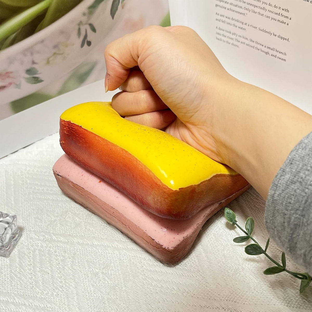 Bread Butter Squishy,Slow Rising Squishy，Stress Balls，Fidget Toy – Fun for Kids & Family - Yellow and Pink - image 4