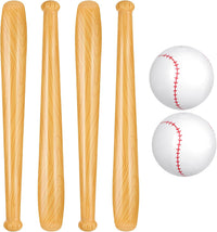 Lewtemi inflatable baseball set with 4 blow-up bats and 2 baseball-print beach balls - view 5