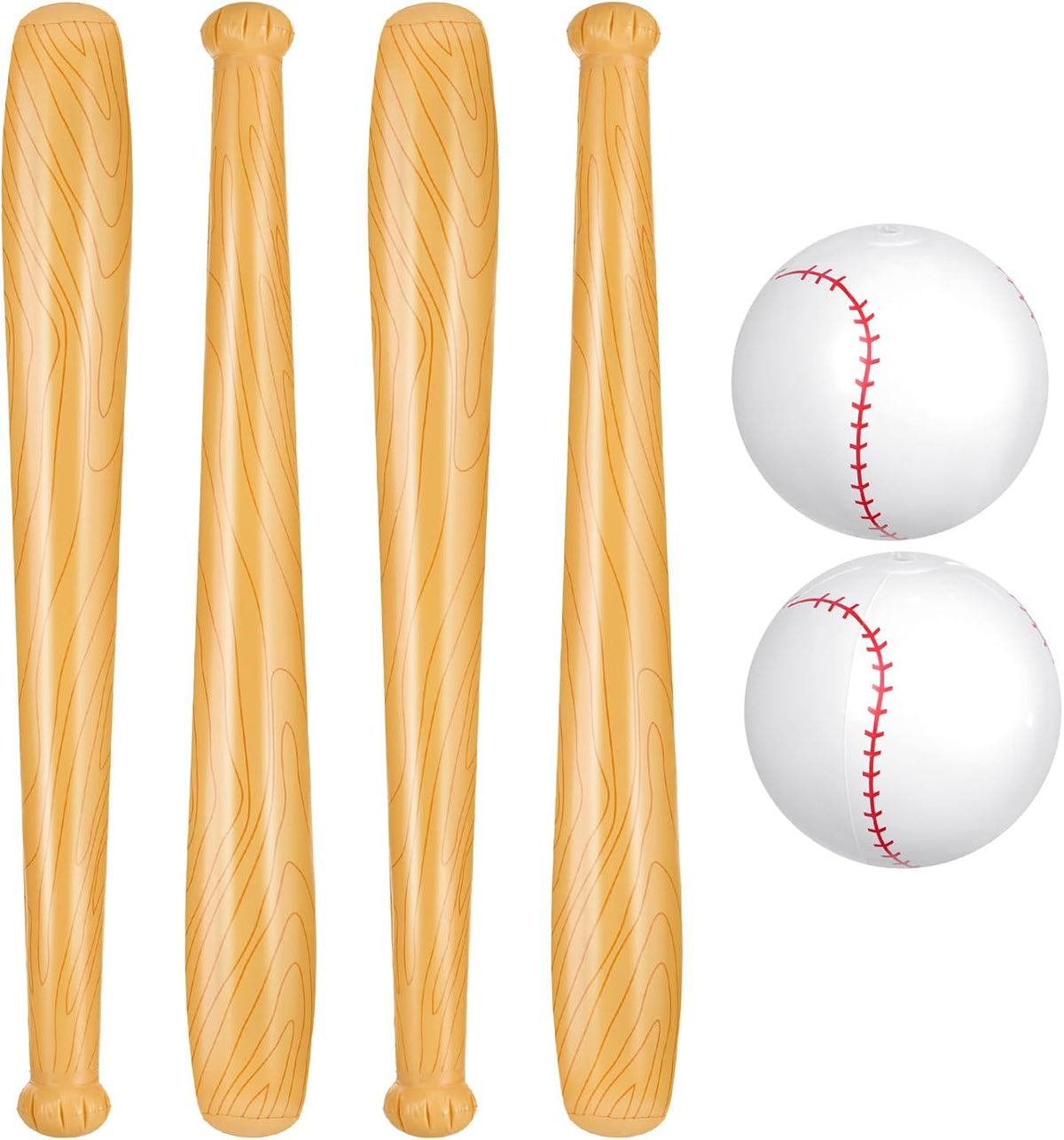 Lewtemi inflatable baseball set with 4 blow-up bats and 2 baseball-print beach balls - view 5
