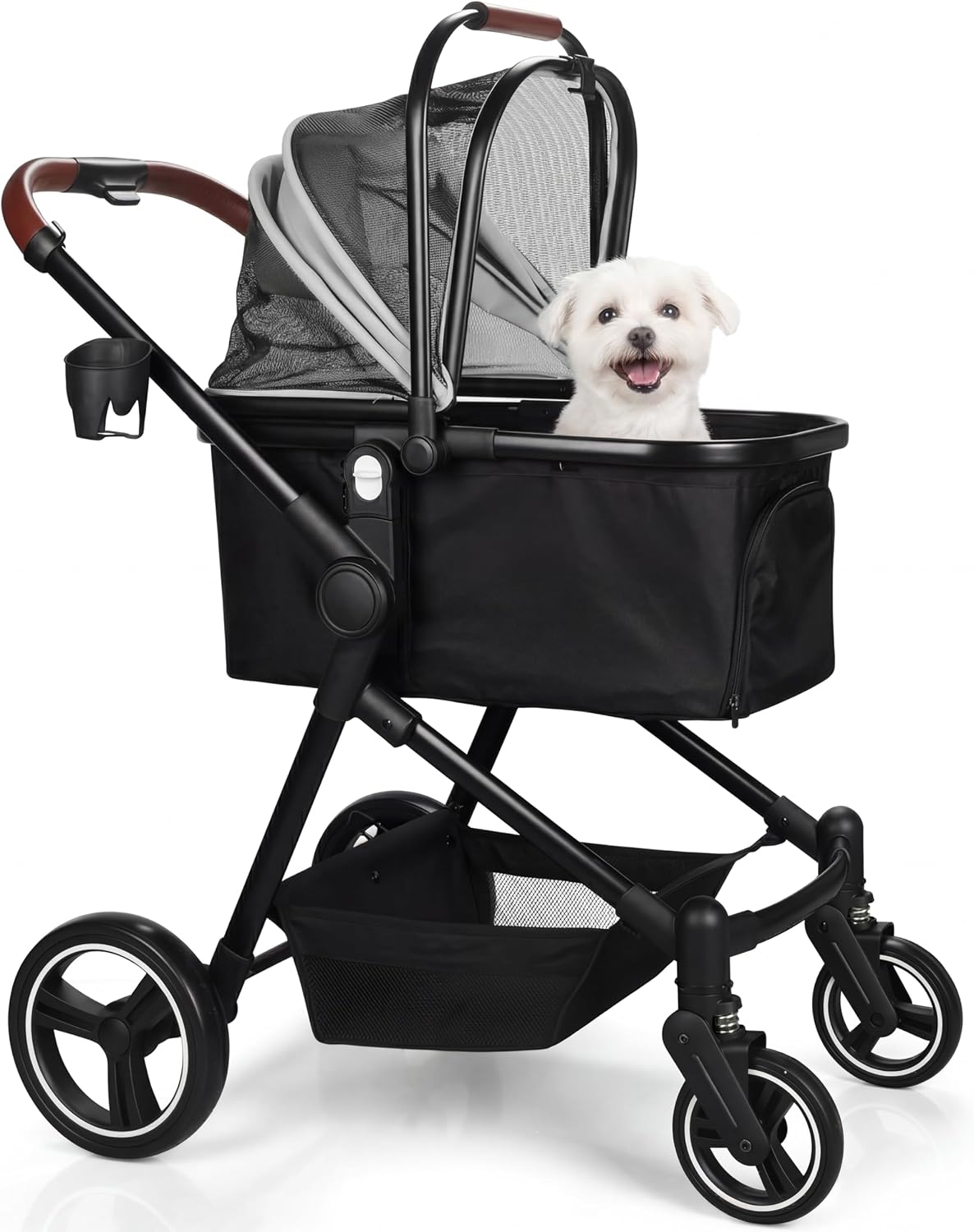 Foldable Double Pet Stroller for 2 Small Medium Cats Dogs – Essentials for Cats - Gray / Single