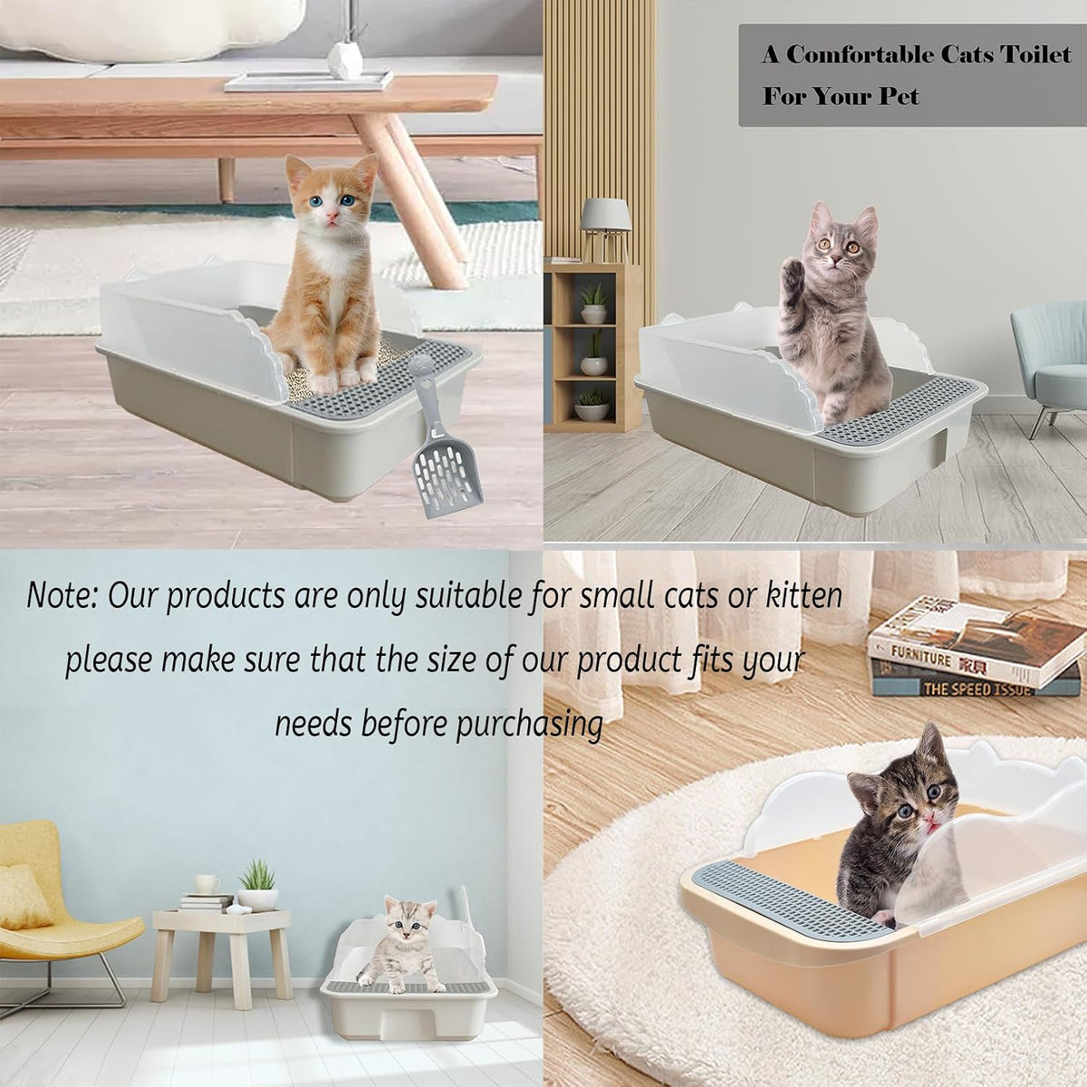Open Cat Litter Box with High Side - 【Color：Khaki】 - image 2