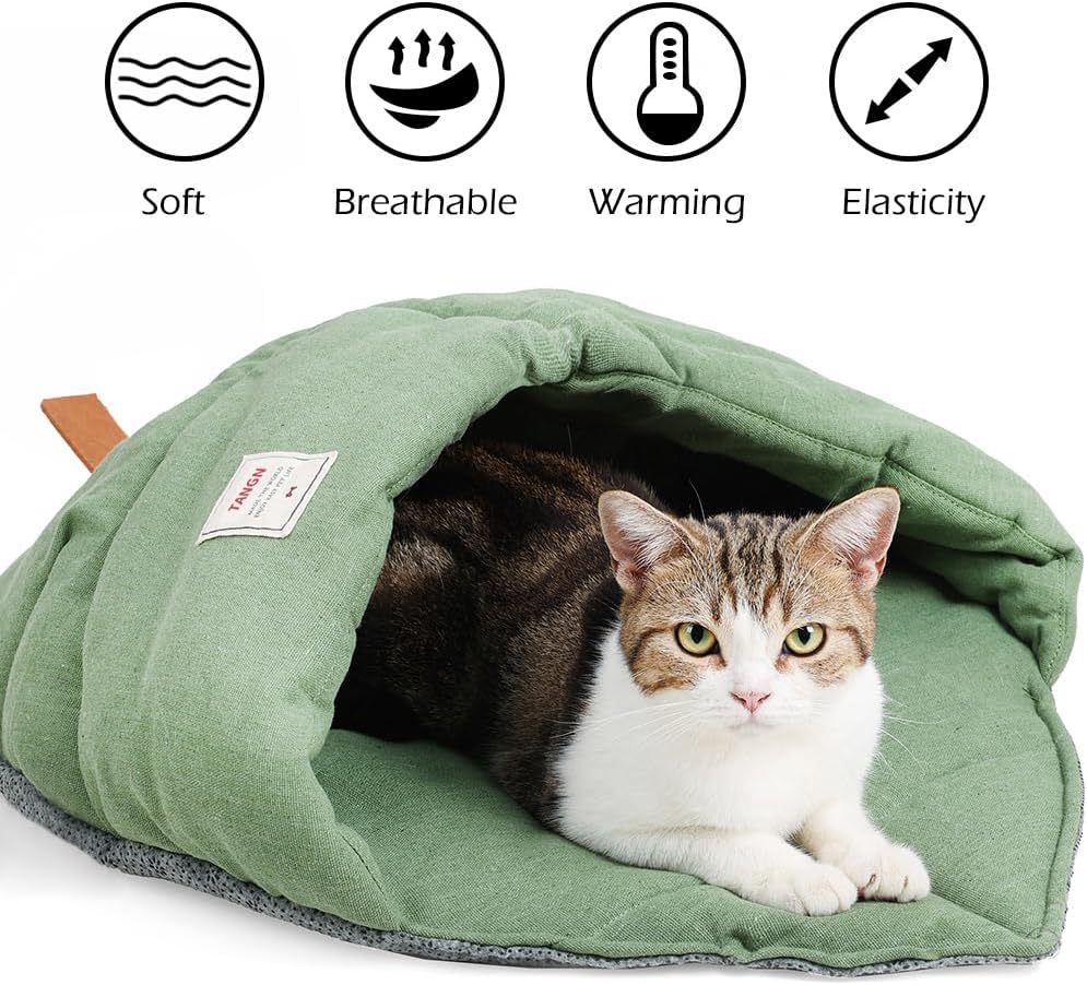 Cat Sleeping Bag Cave Bed with Non-Slip Bottom – Essentials for Cats - Green / M - image 2