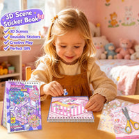 Xuoent 3D scene sticker book with mini kawaii scenes and tweezers - view 4