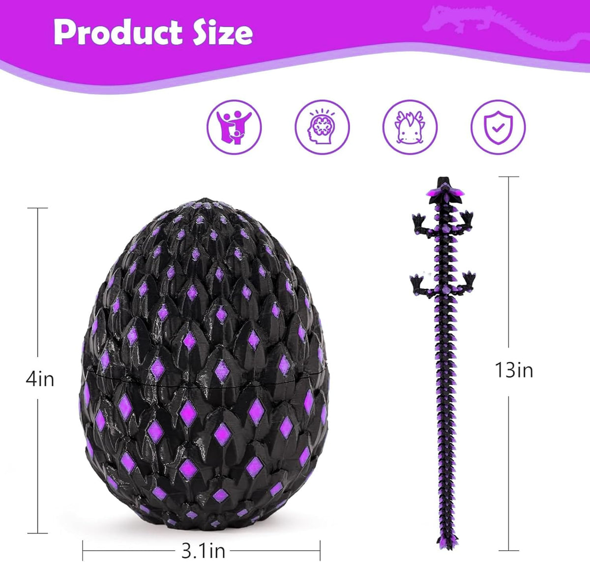 Waaaandefu 3D printed articulated dragon with matching egg in Void Amethyst - view 15