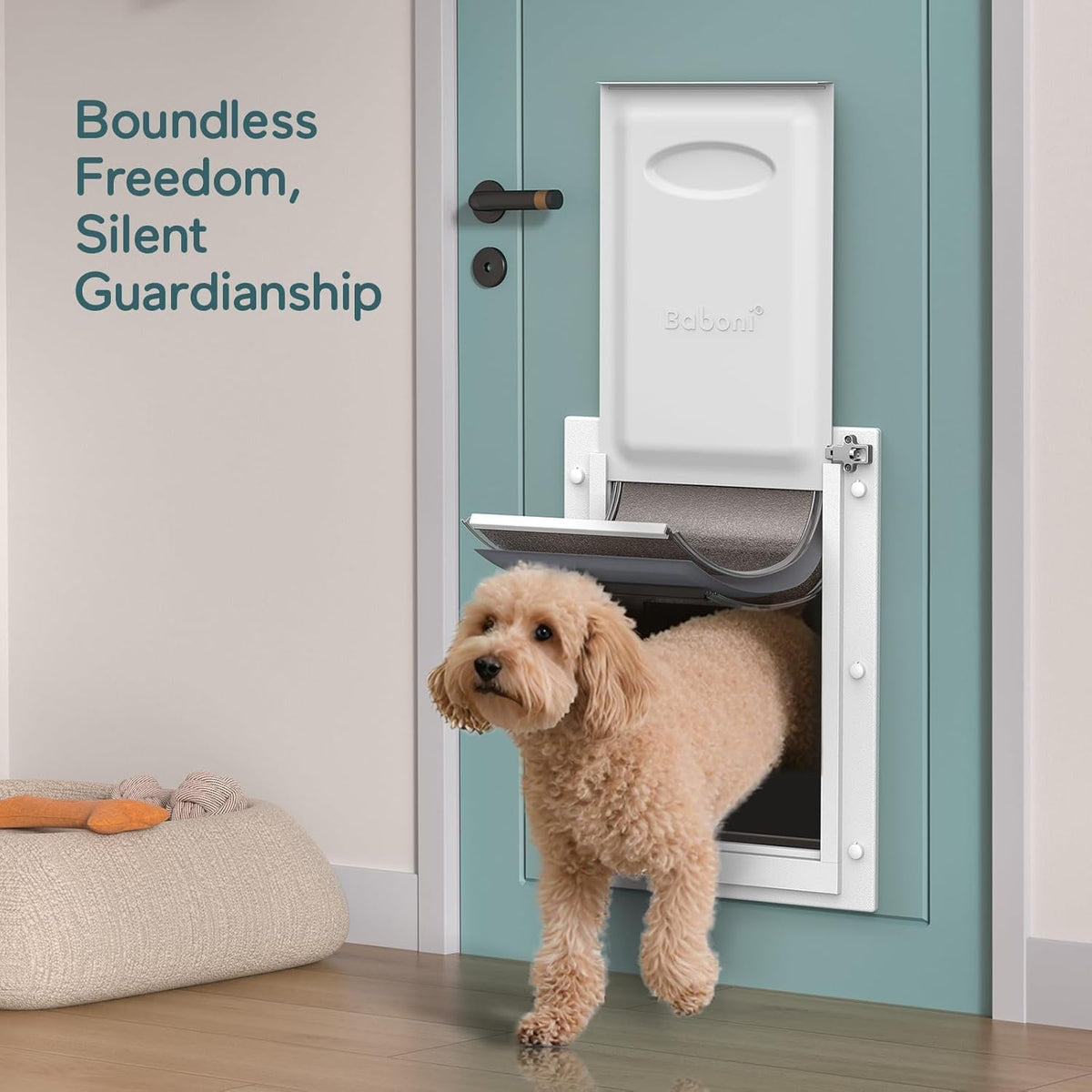Baboni Dog Door for Door, 3-Flap, Durable Plastic Frame - Snow White / Medium / Plastic Frame - image 3