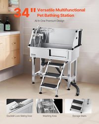 VEVOR Stainless Steel Dog Washing Station, 34 inch Pet Grooming Tub w/Storage Stairs, Faucet & Showerhead & Soap Holder Dog Bathtub, Pet Wash Station for Small Pets (Right Door)