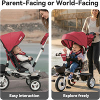 JMMD 7 in 1 Toddler Tricycle with Push Handle Trike Stroller for 1-5 - Red - image 4