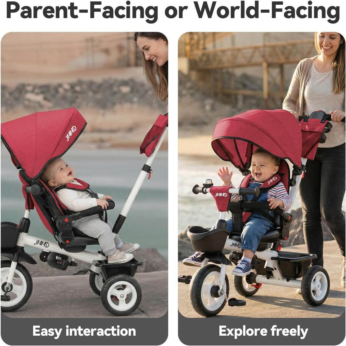 JMMD 7 in 1 Toddler Tricycle with Push Handle Trike Stroller for 1-5 - Red - image 4
