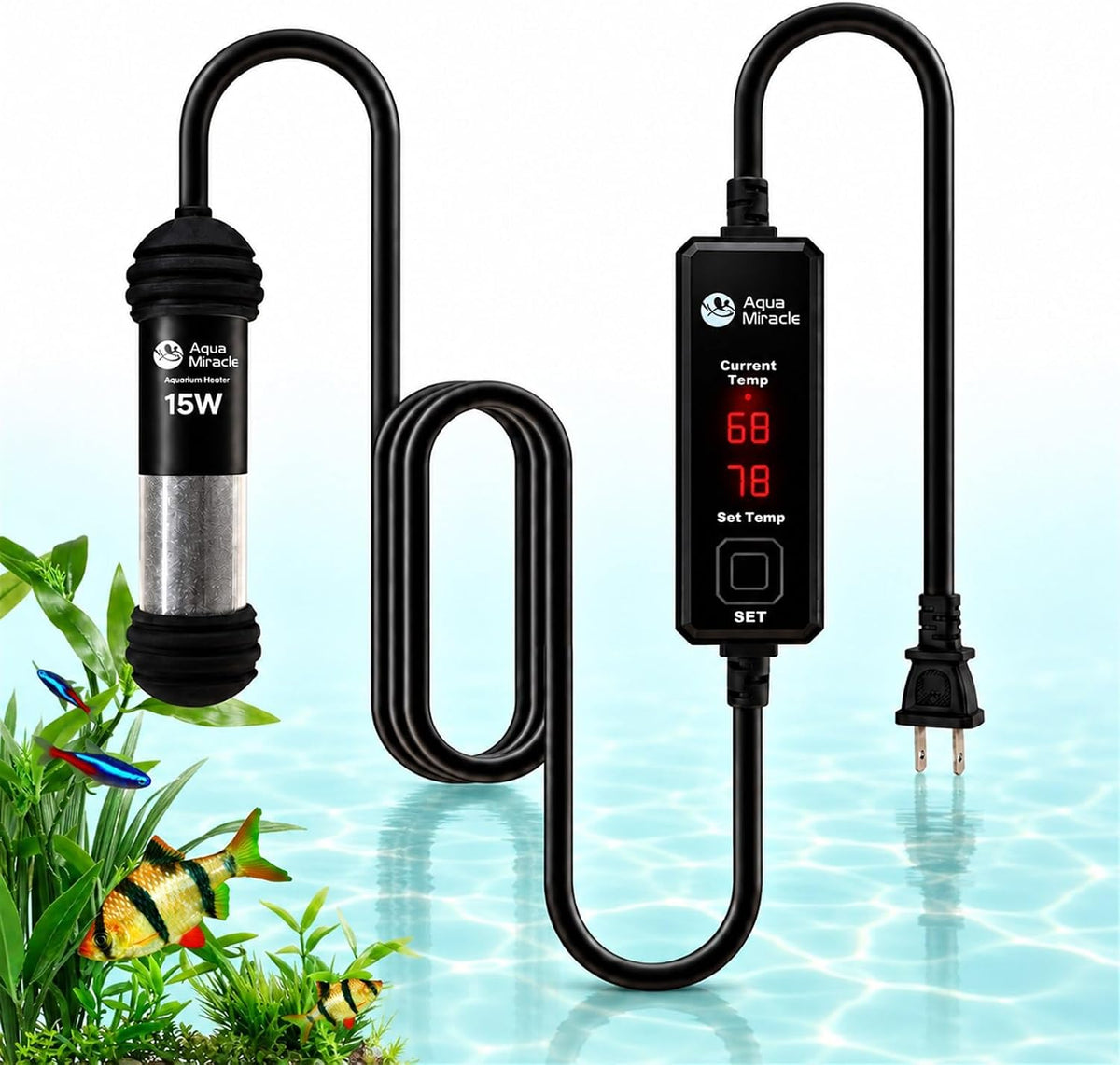 AquaMiracle 100W Dual LED Display Small Aquarium Heater for 10-20 Gal - 1-3 Gal Tanks