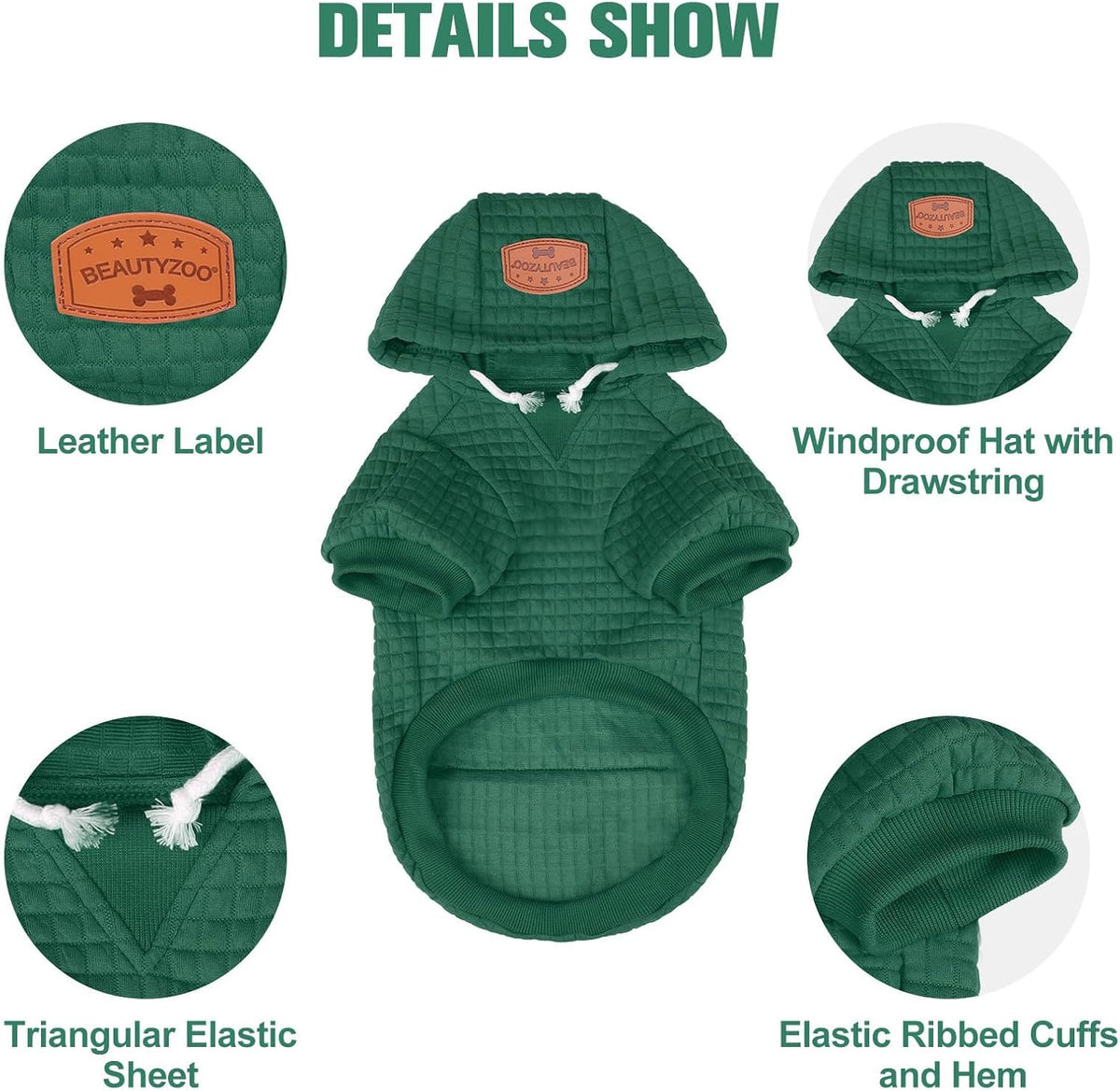Small Dog Hoodie,Warm Winter Dog Sweater with Pocket & Leash Hole – Essentials for Dogs - Dark Green / M (Back: 16",Chest: 22", Neck: 13") - image 3
